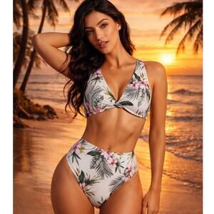 Shade & Short Tropical Print High Rise Underwire Bikini Swimsuit Set 36B Small